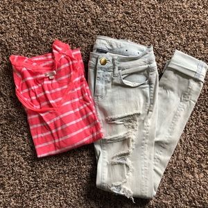 Aerie Pretty Pink & White Stripped Shirt (size-L)